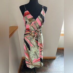 Jason Wu faux wrap linen blend tropical abstract sleeveless lined dress. Size 2